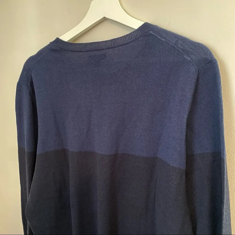 Apt. 9 Sweater Crewneck Long Sleeve Color Block Navy Blue Knit Wool Casual Comfy